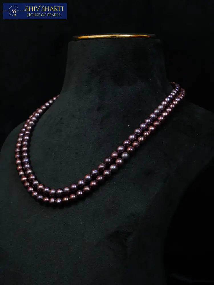 Black Round Pearl 2 Lines Necklace 16-17 Inches / 3-4 mm Necklace / Mala