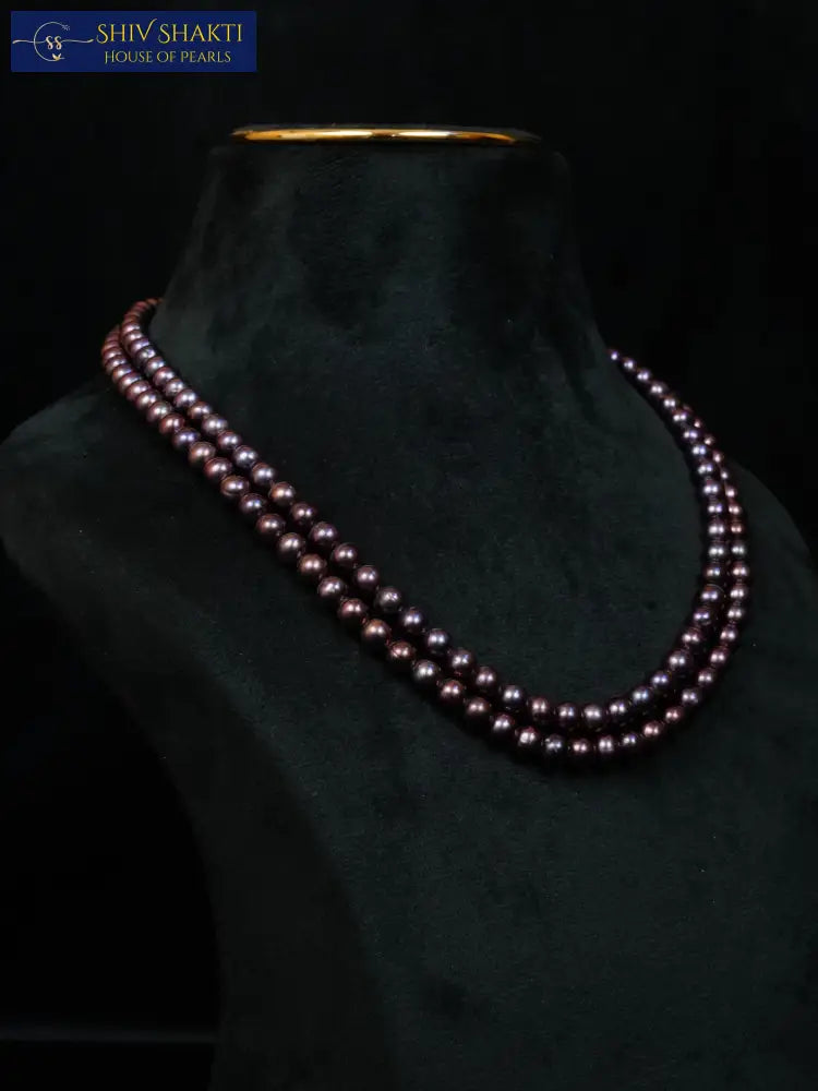 Black Round Pearl 2 Lines Necklace 16-17 Inches / 3-4 mm Necklace / Mala