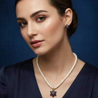 Blue Sapphire Pearl set Necklace / Mala