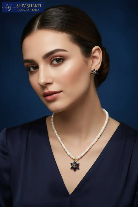 Blue Sapphire Pearl set Necklace / Mala