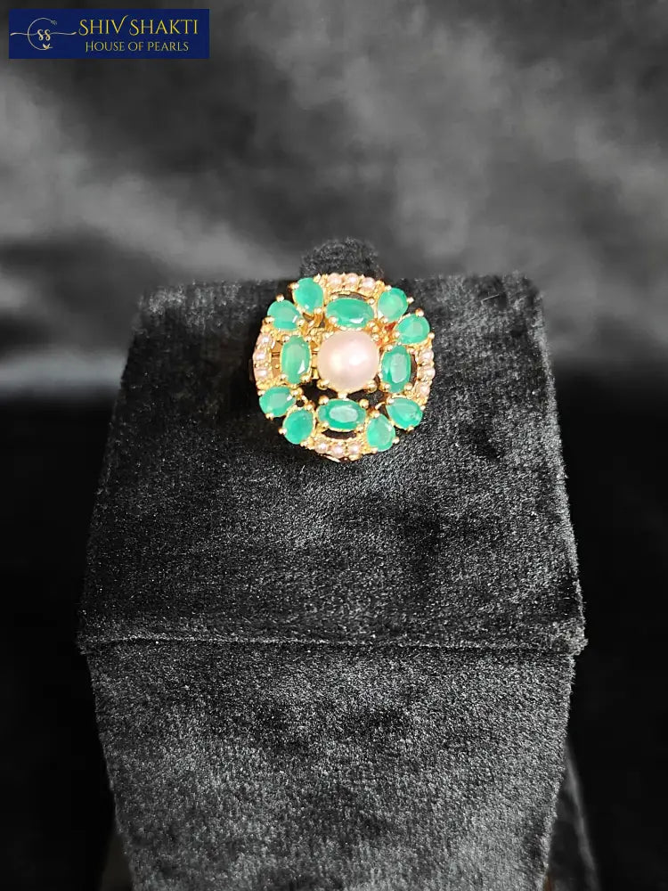 Bold CZ with Emeralds Stone