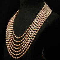 Bold Oval Pearl Seven Line 4-5mm Necklace / Mala