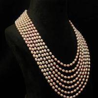 Bold Oval Pearl Seven Line 4-5mm Necklace / Mala