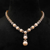 Button Pearl With CZ Stone Necklace / Mala