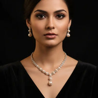 Button Pearl With CZ Stone Necklace / Mala