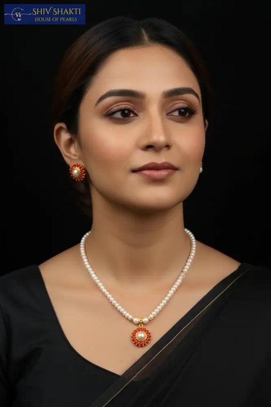 Coral Masterpiece with Pearl Necklace / Mala