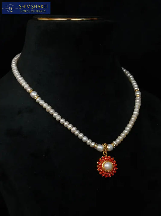 Coral Masterpiece with Pearl Necklace / Mala