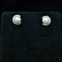 Crystal Half Moon Pearl Stud Pearl Studs