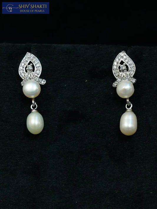 Diamond Motif Double Pearl Earring Pearl Earrings