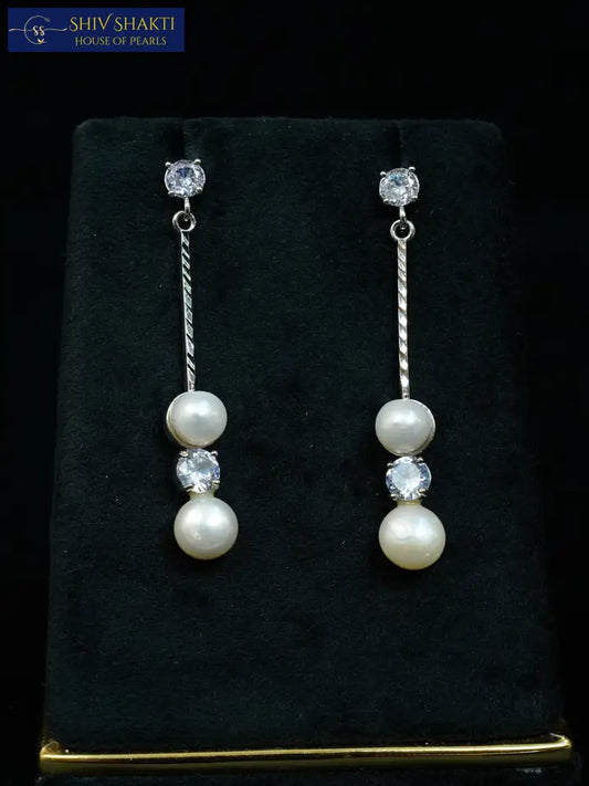 Double Pearl Drop Linear Earring Pearl Earrings