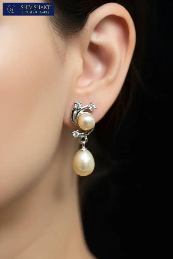Elegant Golden Pearl Drop Pearl Earrings
