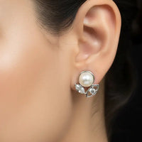 Elegant Leaf Pearl Stud Pearl Studs