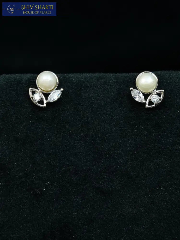 Elegant Leaf Pearl Stud Pearl Studs