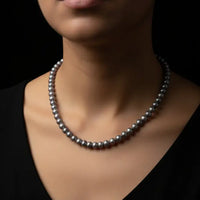 Elegant Single line Grey Pearl 16-17 Inches / 3-4 mm Necklace / Mala