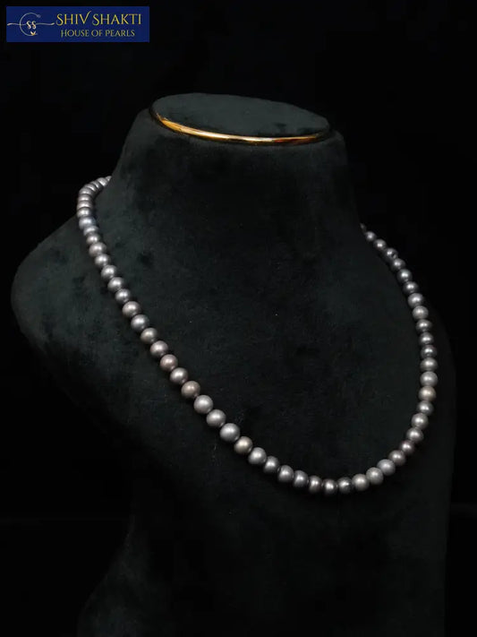 Elegant Single line Grey Pearl 16-17 Inches / 3-4 mm Necklace / Mala