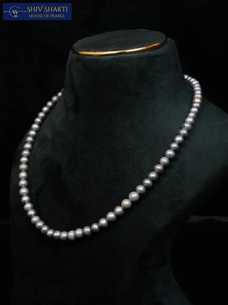 Elegant Single line Grey Pearl 16-17 Inches / 3-4 mm Necklace / Mala