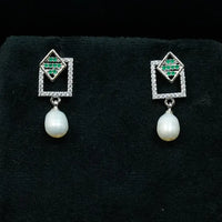 Emerald Pearl Dangle Earring Pearl Earrings