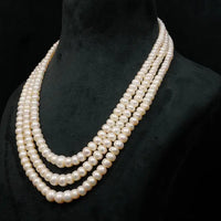 Flat Pearl Mala 3 Lines 20-21 inches / 3-4 mm Necklace / Mala