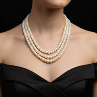 Flat Pearl Mala 3 Lines 20-21 inches / 3-4 mm Necklace / Mala