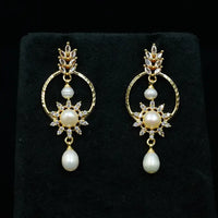 Gold Plated Sunburst Pearl Drop earring Pearl Earrings