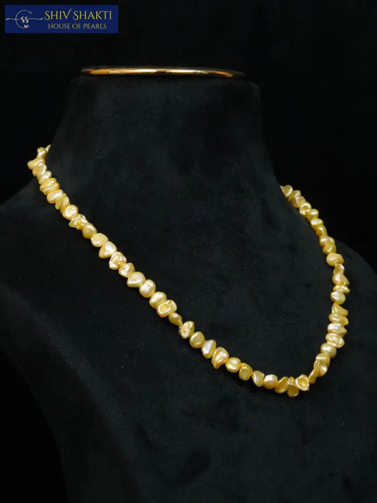 Golden Baroque Pearl Necklace Necklace / Mala