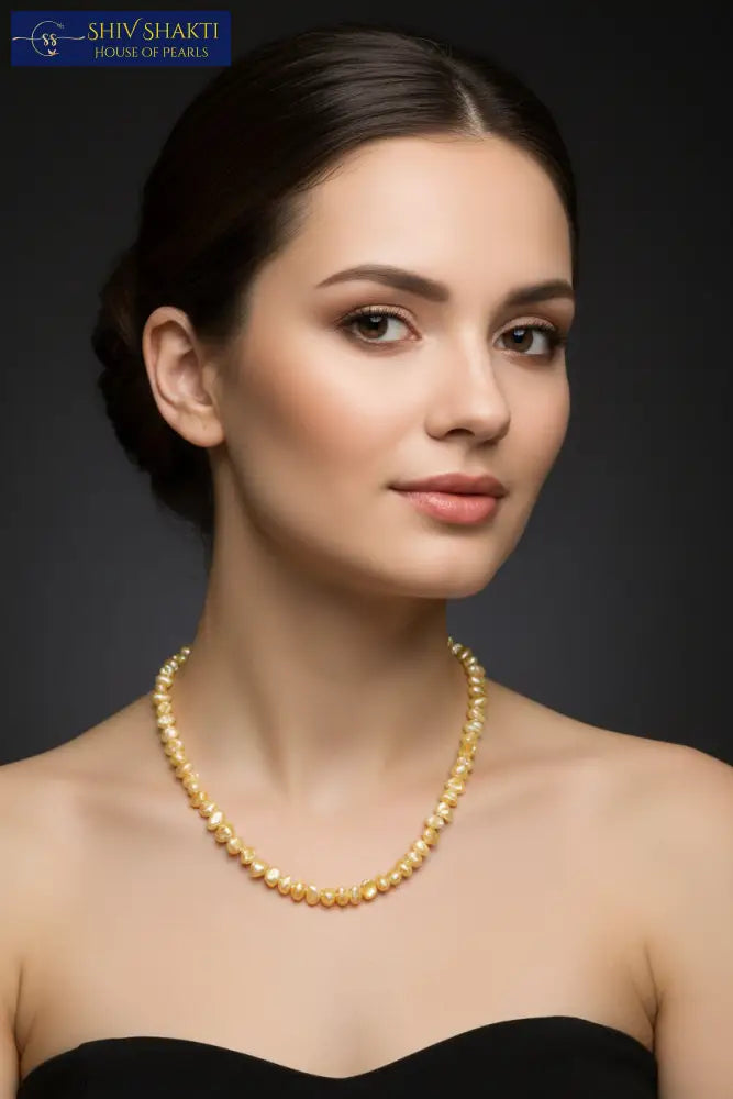 Golden Baroque Pearl Necklace Necklace / Mala