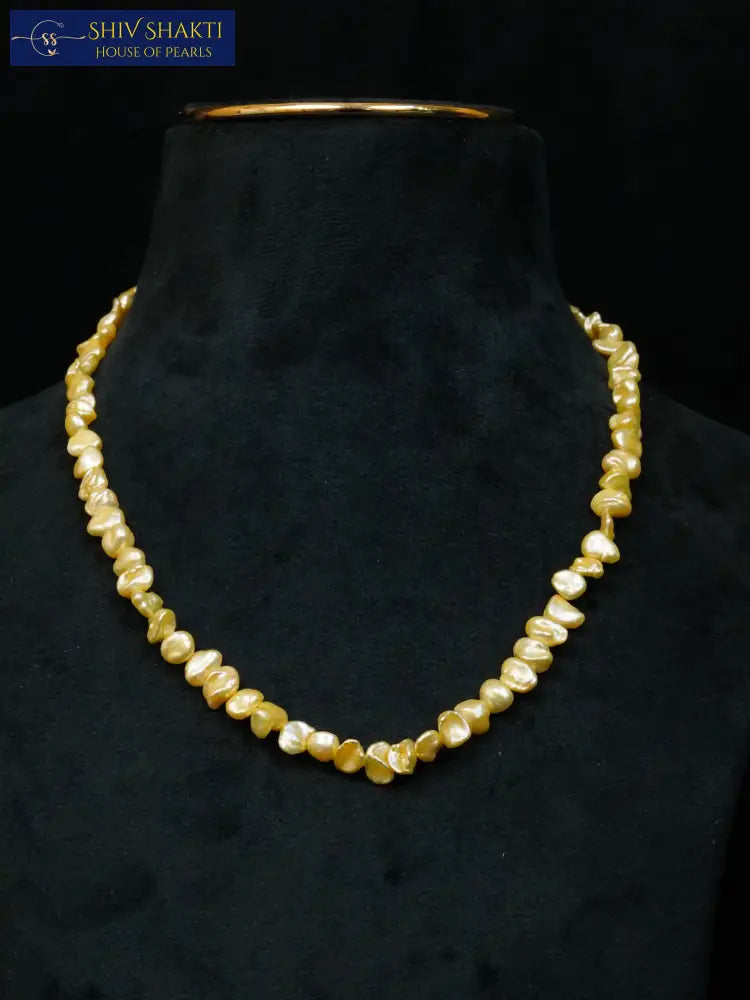 Golden Baroque Pearl Necklace Necklace / Mala