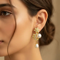 Golden Floral Pearl Drop Earring Pearl Earrings