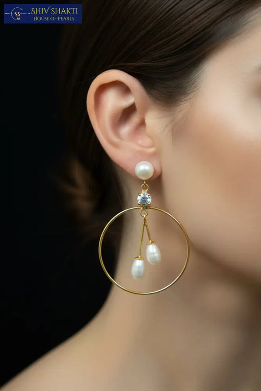 Golden Hooped Pearl Earrings Pearl Earrings