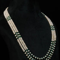 Green Stone with Pearl 3 lines Necklace / Mala