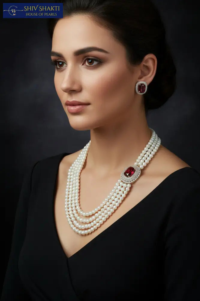 Ivory Ruby Pearl Set