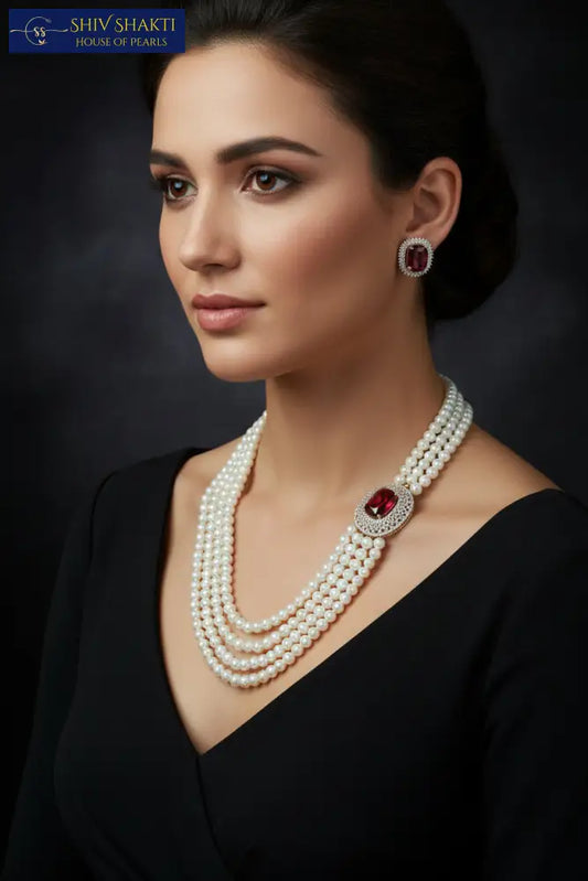 Ivory Ruby Pearl Set