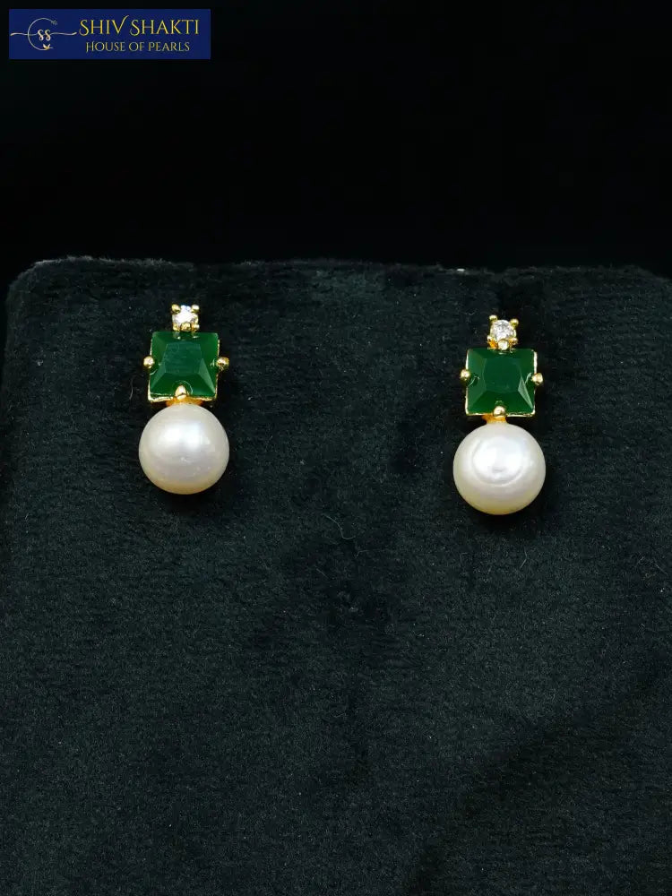 Jade Stud Pearl Drop Pearl Studs