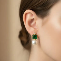 Jade Stud Pearl Drop Pearl Studs
