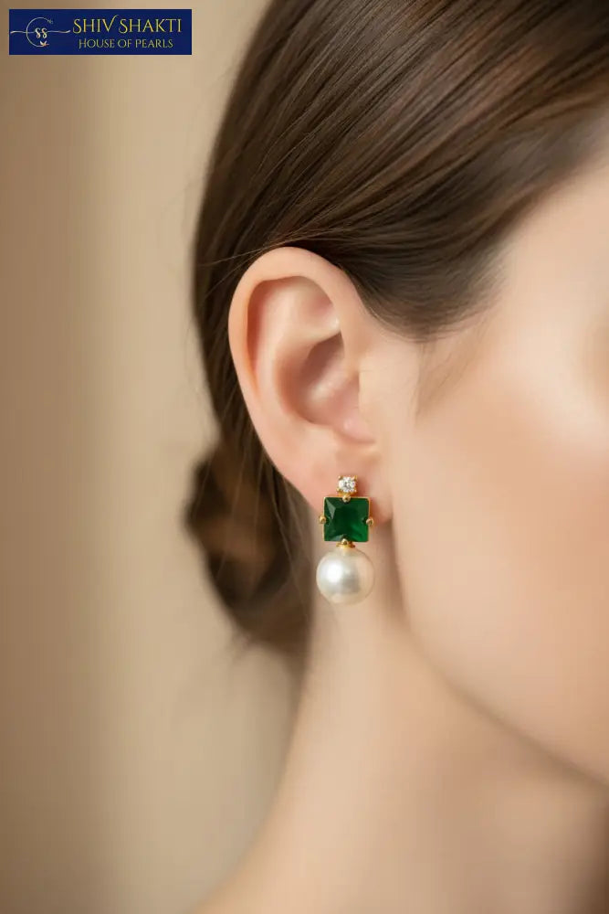 Jade Stud Pearl Drop Pearl Studs