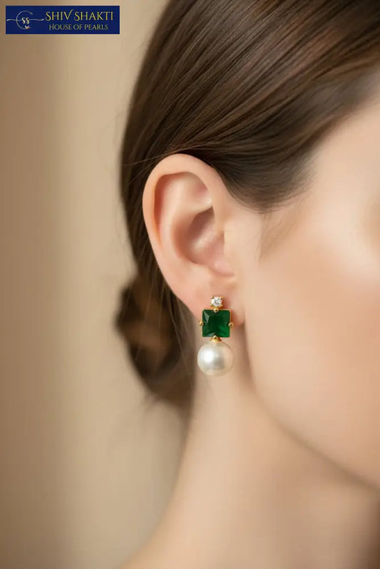 Jade Stud Pearl Drop Pearl Studs