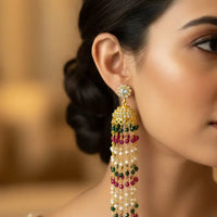 kundan chain drops Pearl Studs