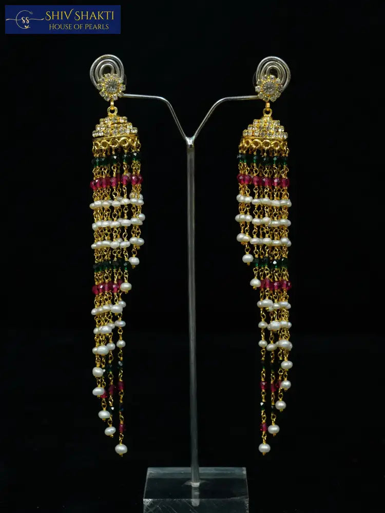 kundan chain drops Pearl Studs