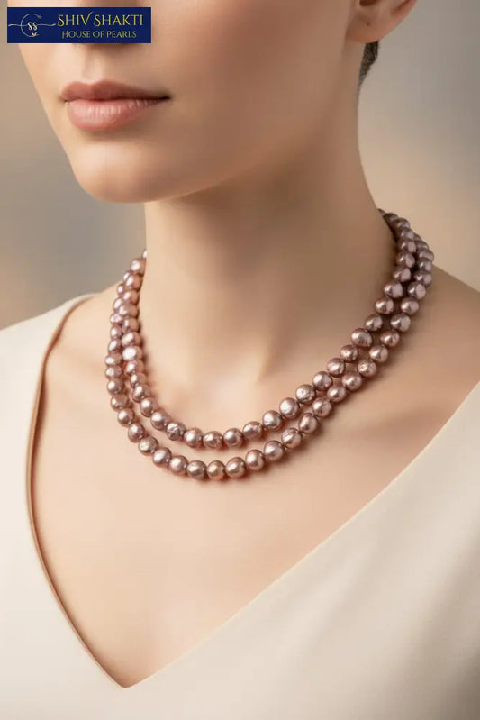 Luxurious Black Baroque Pearl Necklace - Double Strand Necklace / Mala