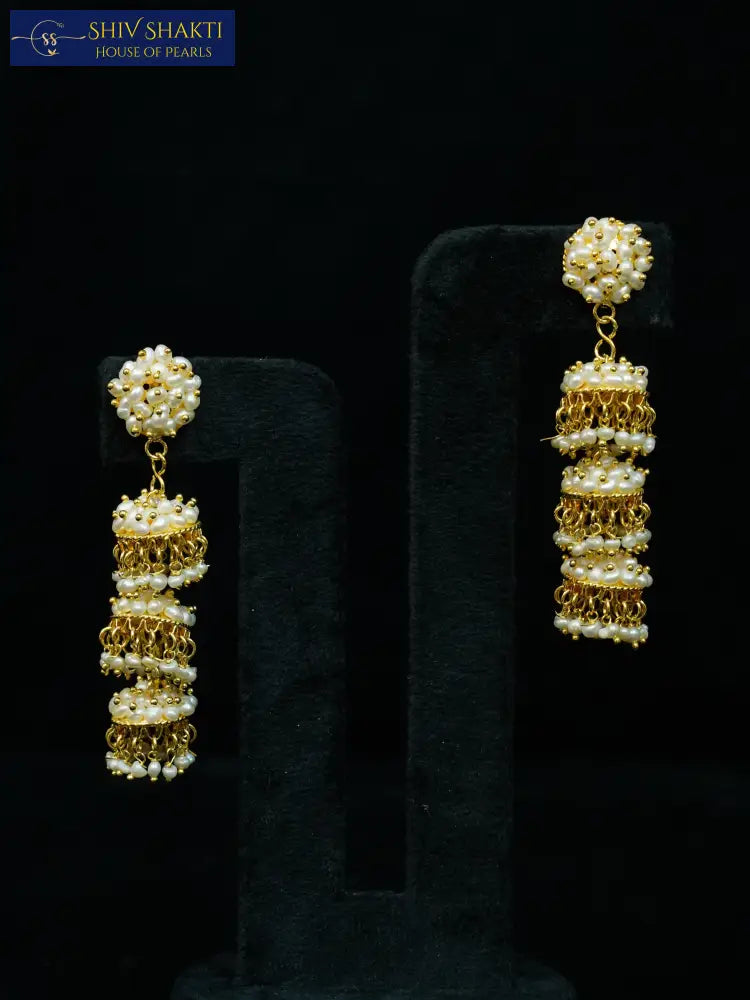 Moti Tiered Drops Pearl Earrings