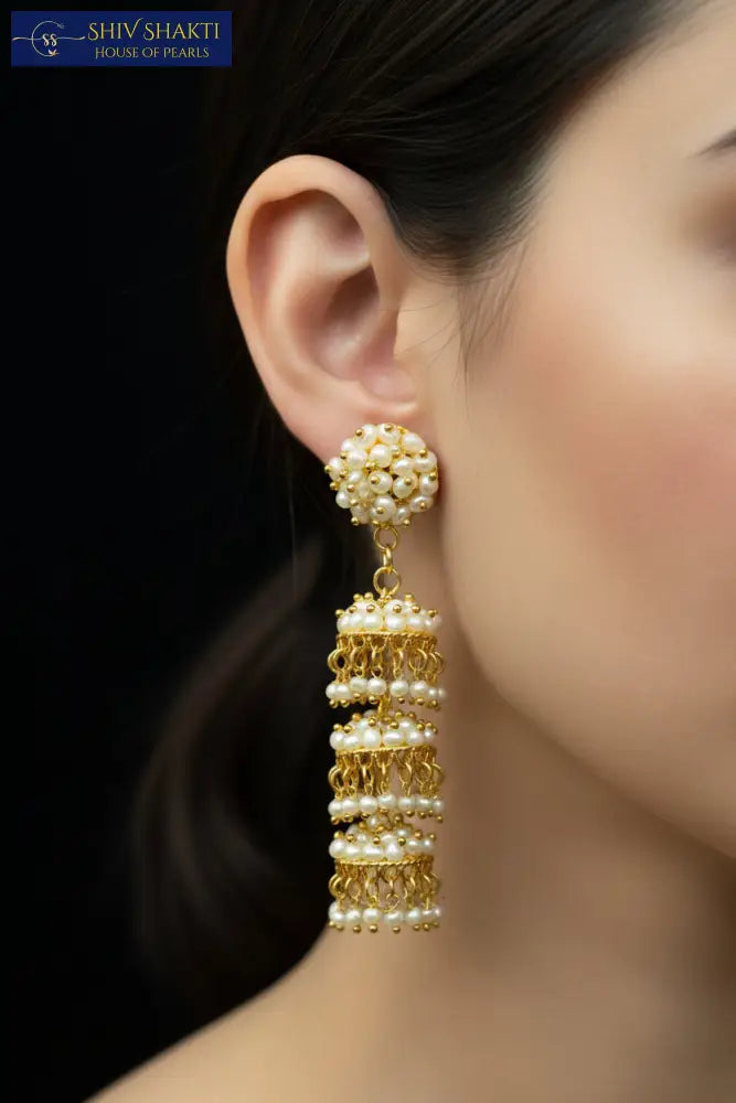 Moti Tiered Drops Pearl Earrings