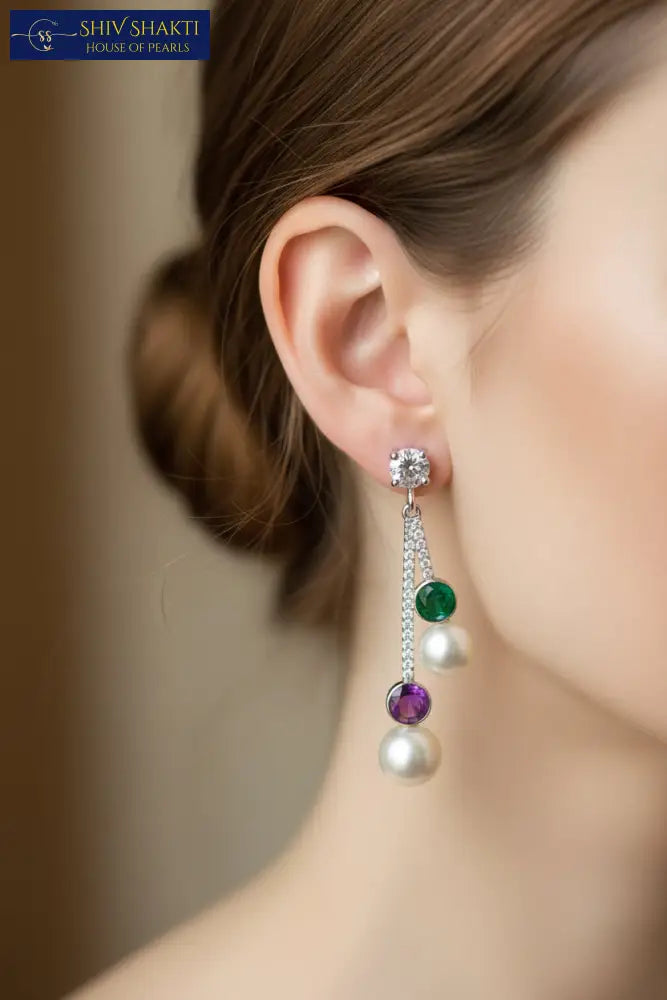multi stone chandelier drop earings Pearl Earrings