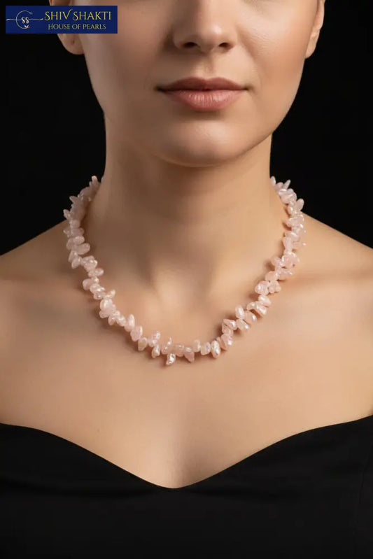 Natural Baroque Pearl Necklace - Soft Pink Single Strand Necklace / Mala