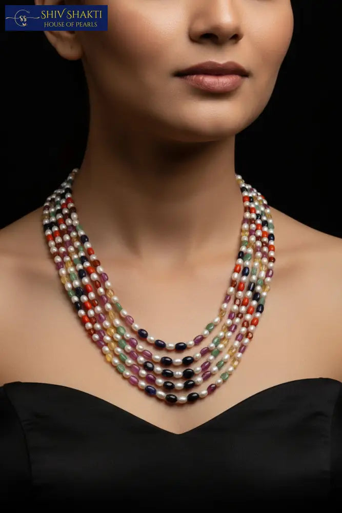 Navratna Necklace 5 lines Necklace / Mala