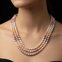 Oval 3 color Pearl Necklace 20-21 Inches / 4-5mm Necklace / Mala
