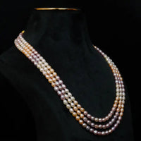 Oval 3 color Pearl Necklace 20-21 Inches / 4-5mm Necklace / Mala
