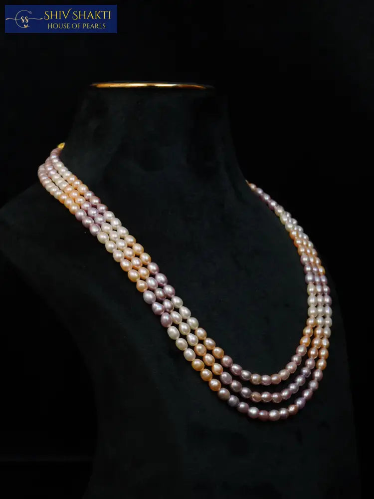 Oval 3 color Pearl Necklace 20-21 Inches / 4-5mm Necklace / Mala
