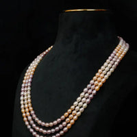 Oval 3 color Pearl Necklace 20-21 Inches / 4-5mm Necklace / Mala