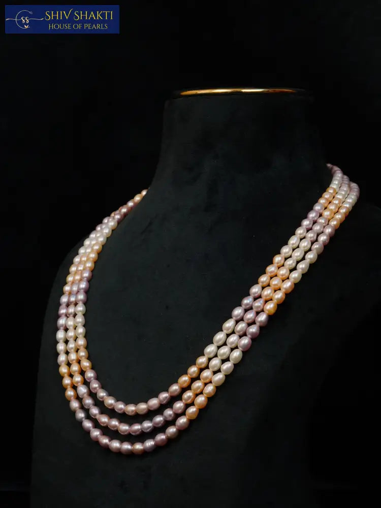 Oval 3 color Pearl Necklace 20-21 Inches / 4-5mm Necklace / Mala