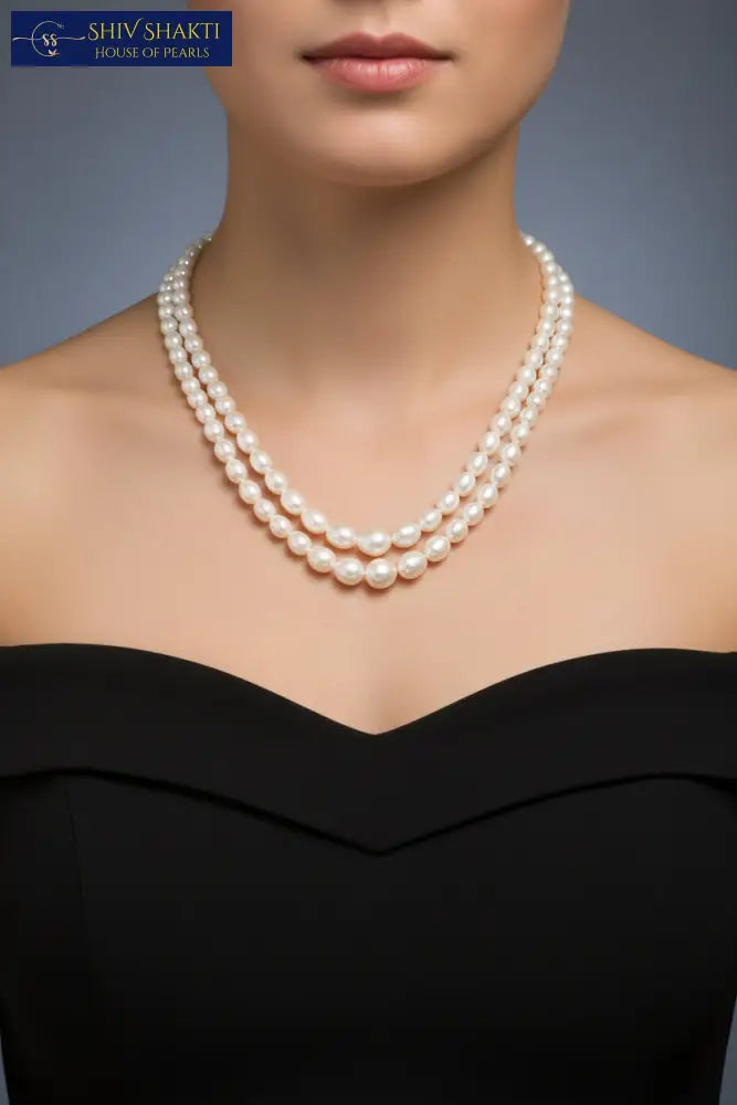 Oval Pearl 2 Line AAA Necklace / Mala